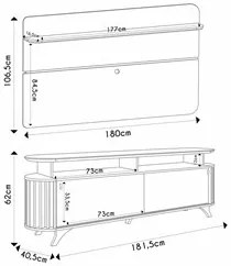 Painel para TV 70 Pol Curv e Rack Bancada Alba Off/Cinamomo - HB Móvei