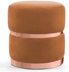 Puff Decorativo Com Cinto e Aro Rosê Round C-262 Veludo Laranja - Domi