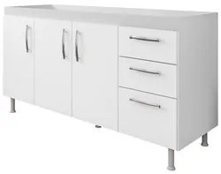 Balcão Gabinete Para Pia 160cm Nathan 3 Portas Branco - Nathy Móveis