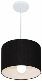 Lustre Pendente Cilíndrico Md-4113 Cúpula em Tecido 30x25cm Preto - Bivolt