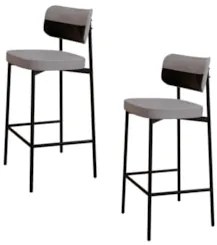 Banqueta Alta Bar Estofada Kit 2 Ella M25 Linho Cinza CL/Preto - Mpoze