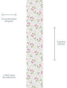 Papel de Parede Floral Rosa e Verde 0.50m x 3.00m