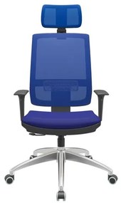 Cadeira Office Brizza Tela Azul Com Encosto Assento Aero Azul RelaxPlax Base Aluminio 126cm - 63557 Sun House