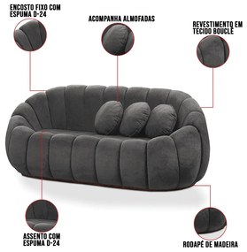 Sofá 2 Lugares Orgânico para Sala Cloud Bouclê E03 - D'Rossi - Cinza escuro