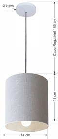 Lustre Pendente Cilíndrico Md-4200 Cúpula em Tecido 14x15cm Rustico Cinza - Bivolt