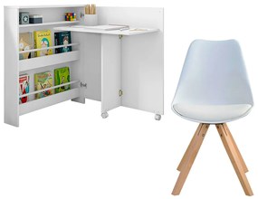 Conjunto Escrivaninha Ariana Dobrável Multifuncional e 1 Cadeira Neo Branca G46 G56 - Gran Belo