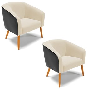 Poltrona Decorativa Pé Palito Castanho kit 2 Stella Preto/Linho Bege D03 - D'Rossi
