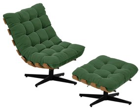 Kit 01 Poltrona e 01 Puff Giratório Costela Suede Base Metálica Preto - D'Rossi - Verde