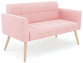 Sofá Namoradeira Elisa Suede Pés Palito Natural - D'Rossi - Rosa Bebê