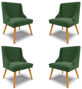Kit 4 Cadeiras Decorativas Sala de Jantar Pés Palito de Madeira Firenze Suede Verde Esmeralda/Natural G19 - Gran Belo