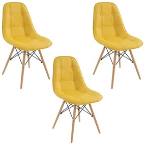 Kit 3 Cadeiras Decorativas Sala e Escritório Cadenna PU Sintético Amarela - Gran Belo