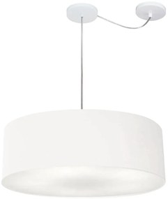 Lustre Pendente Cilíndrico Com Desvio De Centro Md-4259 Cúpula em Tecido 50x15cm Branco - Bivolt