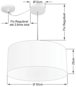Lustre Pendente Cilíndrico Com Desvio De Centro Md-4147 Cúpula 50x25cm Algodão Crú - Bivolt