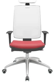 Cadeira Office Brizza Tela Branca Com Encosto Assento Vinil Vermelho Autocompensador 126cm - 63247 Sun House