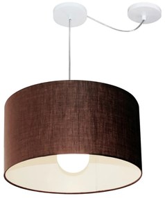 Lustre Pendente Cilíndrico Com Desvio Md-4229 Cúpula em Tecido 45x30cm Café - Bivolt