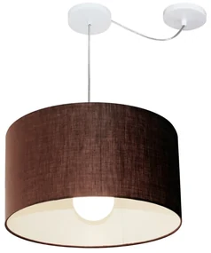 Lustre Pendente Cilíndrico Com Desvio Md-4229 Cúpula em Tecido 45x30cm Café - Bivolt