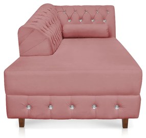 Divã Chesterfield 165 cm Capitonado com Strass Suede D'Rossi - Rose