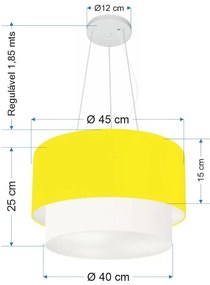 Lustre Pendente Duplo Cilíndrico Vivare Md-4369 Cúpula Tecido 45x40cm - Bivolt