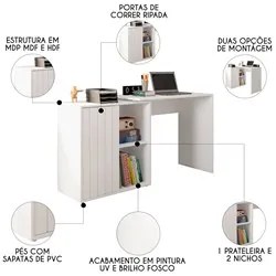 Mesa para Escritório Home Office 1 Porta Ripada Tech Branco Fosco - Ca