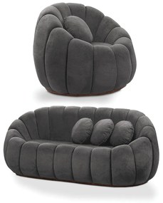 Sofá 2 Lugares com Poltrona Giratória Orgânica Cloud Bouclê E03 - D'Rossi - Cinza escuro