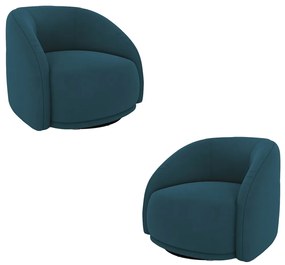 Kit 2 Poltronas Decorativas Jenny Base Giratória em Metal Preto Veludo Azul Marinho G45 - Gran Belo