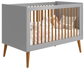 Berço Mini Cama Noah Wood com Pés Retrô Mel - Cinza Fosco