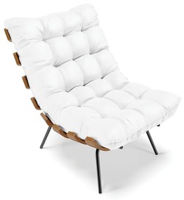Poltrona Costela Corino Base Metálica Preto - D'Rossi - Branco