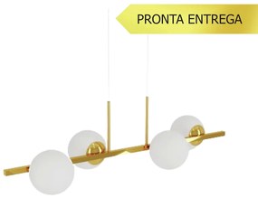 Pendente Botton Small Retângular 80X26Cm Alumínio E Globo Ø12Cm Fosco... (DOURADO BRILHO, FOSCO)