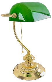 Luminaria De Mesa Metal Vidro Verde Dourado Banker