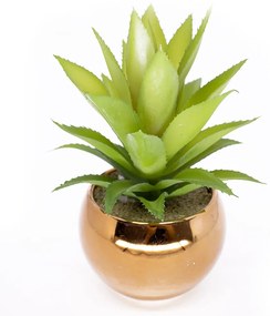 Vaso Decorativo Dourado com Suculenta Artificial Aloe Vera Mini 16x8 cm F04 - D'Rossi