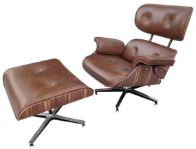 Poltrona Charles Eames com Puff Madeira Moldada Pau Ferro Design by Charles Eames