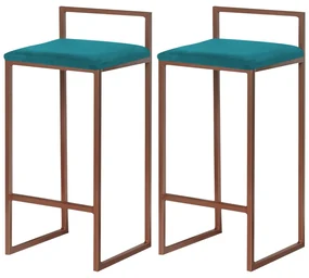 Kit 2 Banqueta Decorativa Selena Base Bronze Suede Azul Claro G41 - Gran Belo
