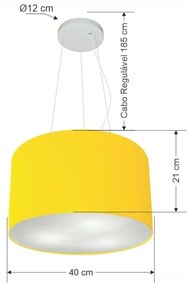 Lustre Pendente Cilíndrico Md-4009 Cúpula em Tecido 40x21cm Amarelo - Bivolt
