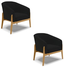 Poltrona Decorativa Base de Madeira kit 2 Stella Linho D03 - D'Rossi - A79 Preto