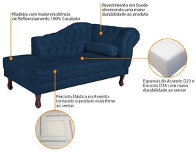 Recamier Diana 185cm Lado Esquerdo Suede Azul Marinho - ADJ Decor