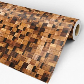 Papel de parede adesivo madeira cubos 3d