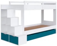 Beliche Infantil Com Escada e 4 Gavetas Infix C06 Branco/Azul - Mpozen