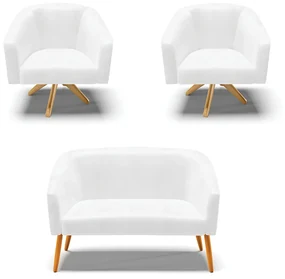 Namoradeira e 2 Poltronas Giratória MA30 Stella Sintético PU Branco D03 - D'Rossi