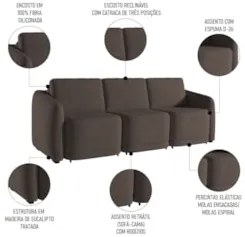 Sofá Cama Casal para Sala 246cm Polska Z08 Veludo Marrom - Mpozenato