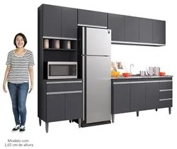 Cozinha Modulada 5 Peças Balcão com Pia 160cm Andréia Cinza - AJL Móve