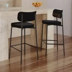 Banqueta Alta Bar Estofada Kit 6 Ella M25 Linho Preto/Marrom - Mpozena