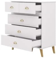 Cômoda Para Quarto 91cm 5 Gavetas Gaby Flex Branco/Camarim V02 - Mpoze