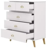 Cômoda Para Quarto 91cm 5 Gavetas Gaby Flex Branco/Camarim V02 - Mpoze