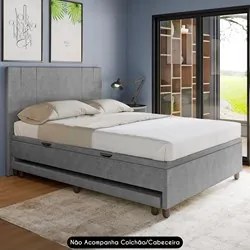 Bicama Casal Box com Baú 138x188cm Samy S05 Veludo Cinza - Mpozenato