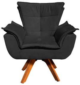 Kit 02 Poltronas Giratória Opala Suede Base Madeira MM30 D'Rossi - Preto