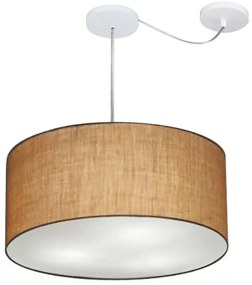 Lustre Pendente Cilíndrico Com Desvio Md-4263 Cúpula em Tecido 55x25cm Palha - Bivolt