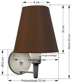 Arandela Cone Md-2032 Branco C/ Inter Liga e Desl Cúpula em Tecido Café - Bivolt