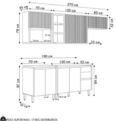 Cozinha Modulada 5 Peças Balcão Para Pia CP2 Pietá L06 Nature/Off Whit