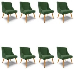 Kit 8 Cadeiras Estofadas para Sala de Jantar Pés Palito Lia Suede Verd