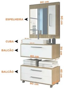 Balcão Gabinete de Banheiro Completo Cuba Painel Gaveteiro